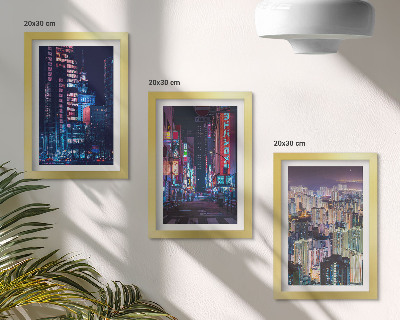 Trittico incorniciato Vedute notturne di città illuminate al neon
