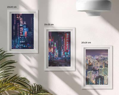 Trittico incorniciato Vedute notturne di città illuminate al neon