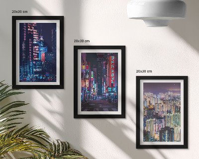 Trittico incorniciato Vedute notturne di città illuminate al neon