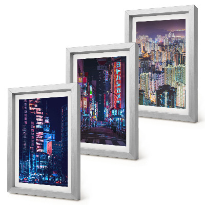 Trittico incorniciato Vedute notturne di città illuminate al neon