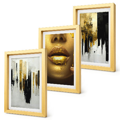 Trittico incorniciato Pittura astratta e ritratto di donna