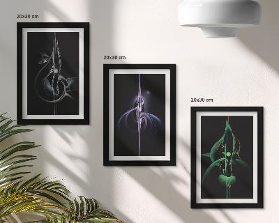 Composizione di 3 quadri Motivi astratti in tonalità di nero e colore