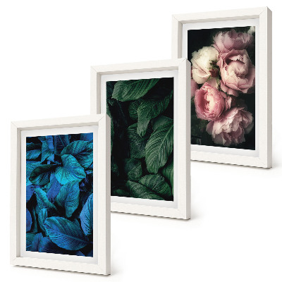 Trittico incorniciato Foglie e fiori di diversi colori