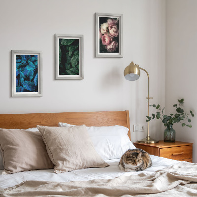 Trittico incorniciato Foglie e fiori di diversi colori
