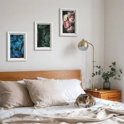 Trittico incorniciato con foglie e fiori di diversi colori