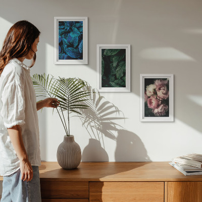 Trittico incorniciato Foglie e fiori di diversi colori