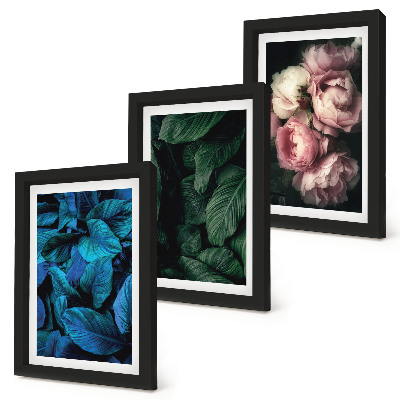 Trittico incorniciato Foglie e fiori di diversi colori