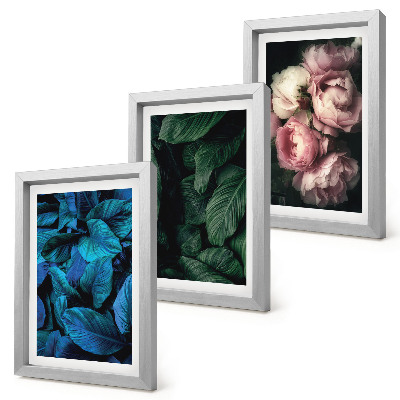 Trittico incorniciato Foglie e fiori di diversi colori