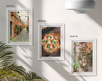 Trittico incorniciato Strade affascinanti con piante e pizza italiana