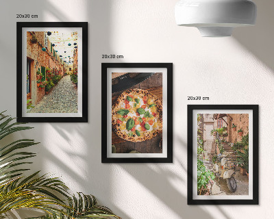 Trittico incorniciato Strade affascinanti con piante e pizza italiana