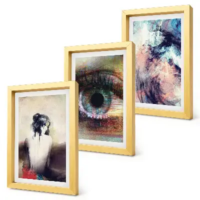 Trittico incorniciato ritratto di un occhio di donna con colori astratti ed espressione di emozioni