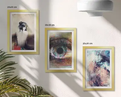 Trittico incorniciato ritratto di un occhio di donna con colori astratti ed espressione di emozioni