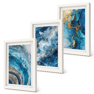 Composizione di 3 quadri Motivi astratti blu in tre dipinti