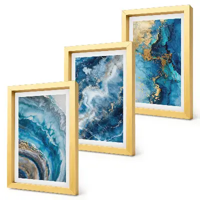 Trittico di quadri astratti composizione con motivi blu