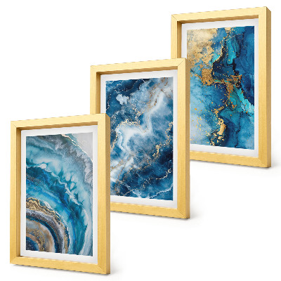 Composizione di 3 quadri Motivi astratti blu in tre dipinti