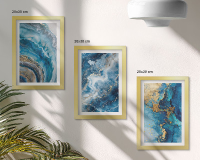 Composizione di 3 quadri Motivi astratti blu in tre dipinti