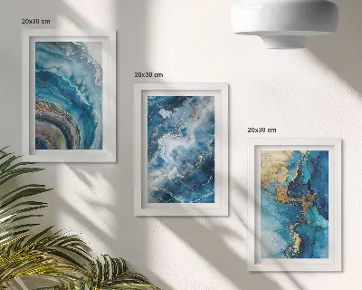 Trittico di quadri astratti composizione con motivi blu