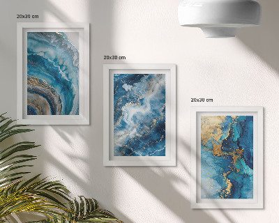 Composizione di 3 quadri Motivi astratti blu in tre dipinti