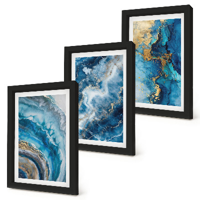 Composizione di 3 quadri Motivi astratti blu in tre dipinti