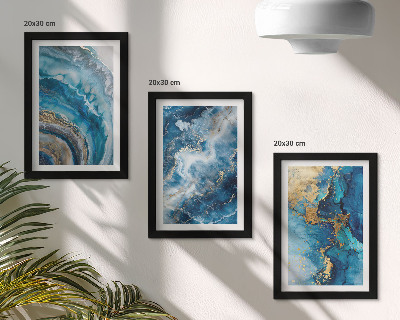 Composizione di 3 quadri Motivi astratti blu in tre dipinti