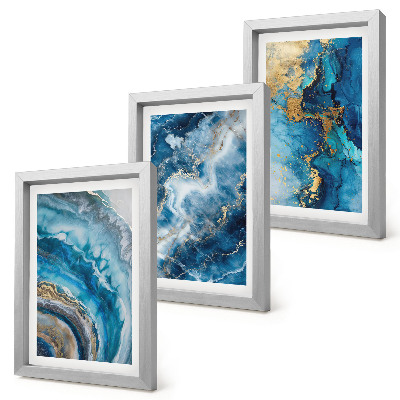 Composizione di 3 quadri Motivi astratti blu in tre dipinti