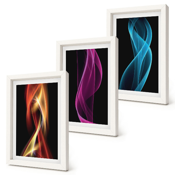 Composizione di 3 quadri Onde di linee neon colorate su uno sfondo scuro
