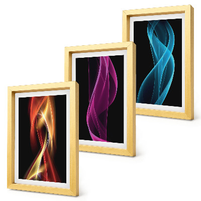 Composizione di 3 quadri Onde di linee neon colorate su uno sfondo scuro