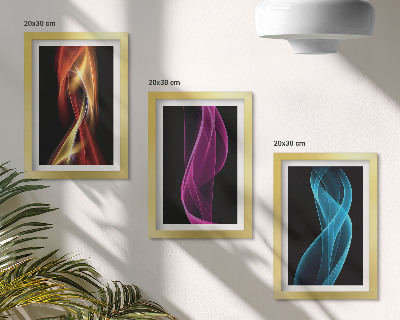 Composizione di 3 quadri Onde di linee neon colorate su uno sfondo scuro