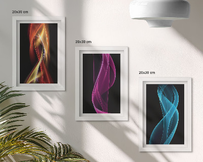 Composizione di 3 quadri Onde di linee neon colorate su uno sfondo scuro