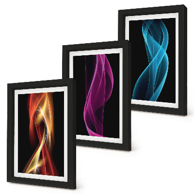 Composizione di 3 quadri Onde di linee neon colorate su uno sfondo scuro