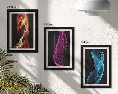 Composizione di 3 quadri Onde di linee neon colorate su uno sfondo scuro