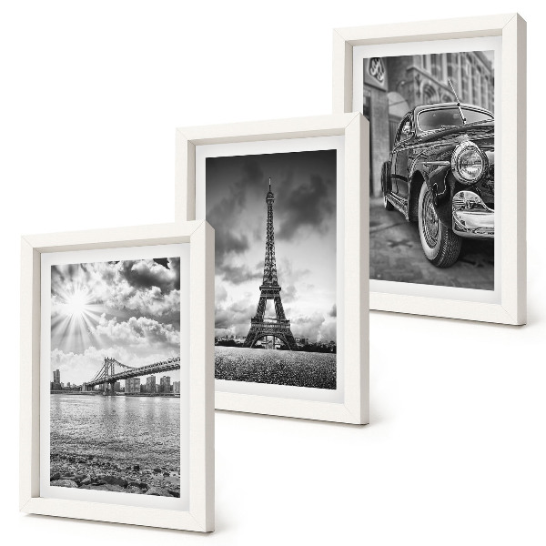 Trittico incorniciato Panorami della città, ponti, Torre Eiffel, auto d'epoca