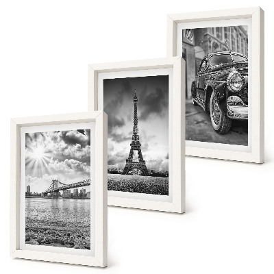 Trittico incorniciato Panorami della città, ponti, Torre Eiffel, auto d'epoca