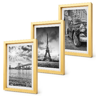 Trittico incorniciato Panorami della città, ponti, Torre Eiffel, auto d'epoca