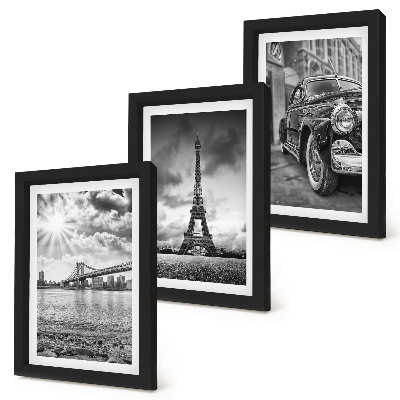 Trittico incorniciato Panorami della città, ponti, Torre Eiffel, auto d'epoca