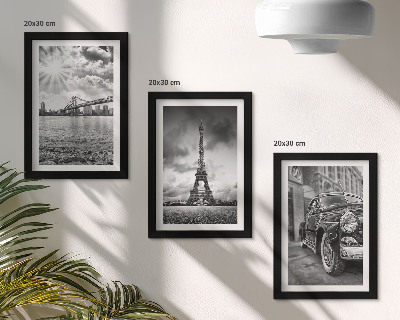 Trittico incorniciato Panorami della città, ponti, Torre Eiffel, auto d'epoca