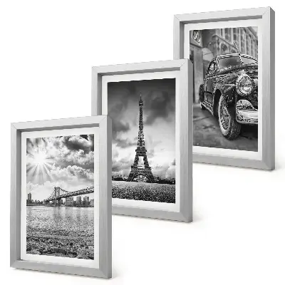 Trittico incorniciato con panorami di città, ponti, Torre Eiffel e auto d'epoca