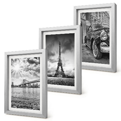 Trittico incorniciato Panorami della città, ponti, Torre Eiffel, auto d'epoca