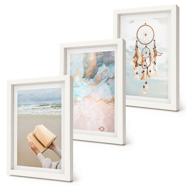 Composizione di 3 quadri Libro astratto con tema marino e acchiappasogni boho
