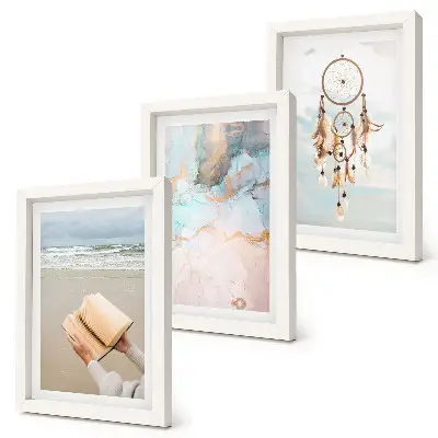 Composizione di 3 quadri con illustrazione astratta a tema marino e acchiappasogni boho