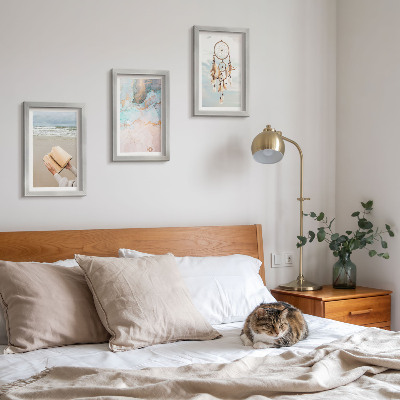 Composizione di 3 quadri Libro astratto con tema marino e acchiappasogni boho
