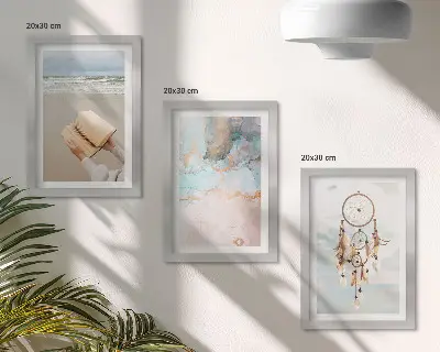 Composizione di 3 quadri con illustrazione astratta a tema marino e acchiappasogni boho