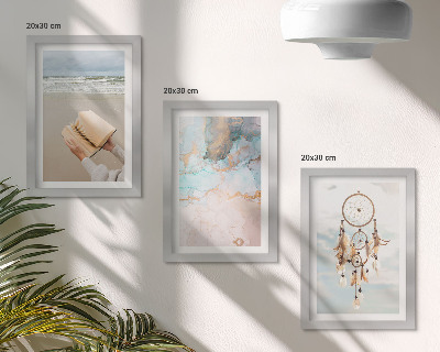 Composizione di 3 quadri Libro astratto con tema marino e acchiappasogni boho