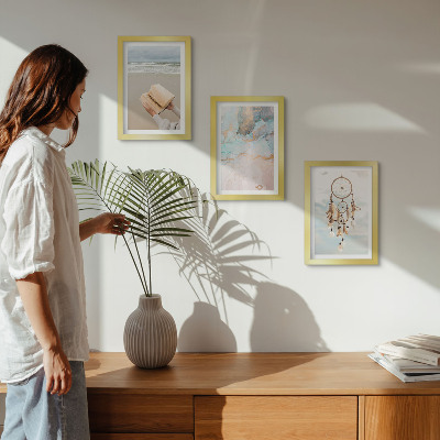 Composizione di 3 quadri Libro astratto con tema marino e acchiappasogni boho