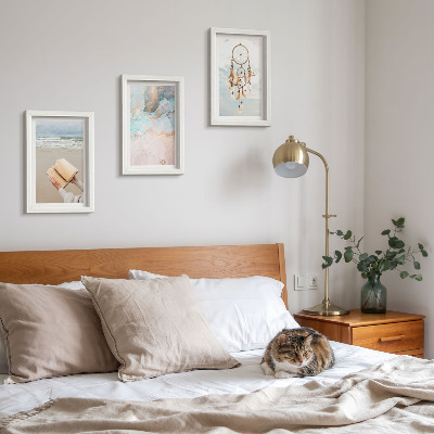 Composizione di 3 quadri Libro astratto con tema marino e acchiappasogni boho