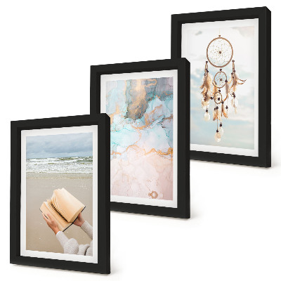 Composizione di 3 quadri Libro astratto con tema marino e acchiappasogni boho