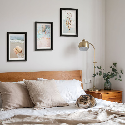 Composizione di 3 quadri Libro astratto con tema marino e acchiappasogni boho