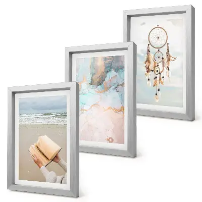 Composizione di 3 quadri con illustrazione astratta a tema marino e acchiappasogni boho