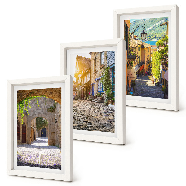Composizione di 3 quadri Strade affascinanti con edifici e porte in pietra