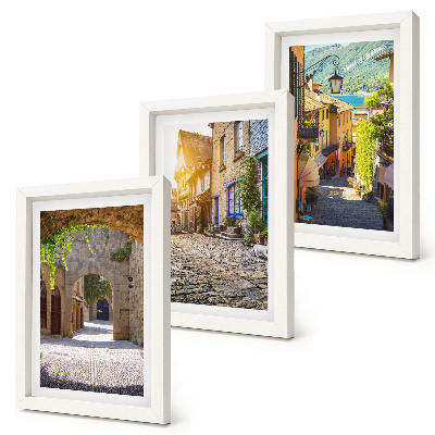 Composizione di 3 quadri Strade affascinanti con edifici e porte in pietra